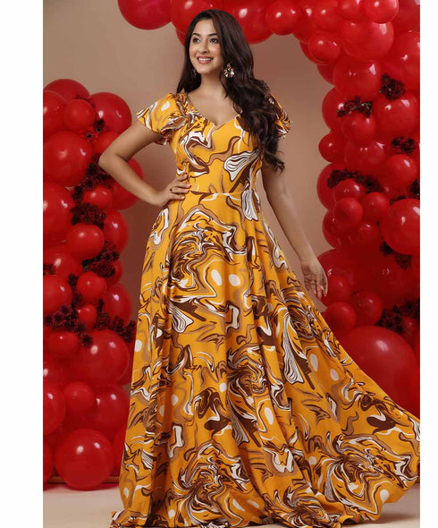 Vneck Flared Sleeve Chiffon Dress